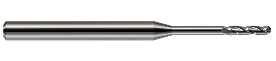 Picture of Harvey Tool 13825 Dia 0.025 LOC 0.1250 OAL2.50 End Mill Standard Flute Standard Helix Carbide Uncoated Single End Ball NoseBall